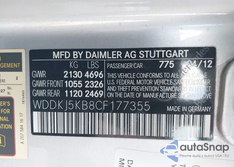 2012 Mercedes-Benz E 350 z USA, uszkodzony, nr VIN WDDKJ5KB8CF177355